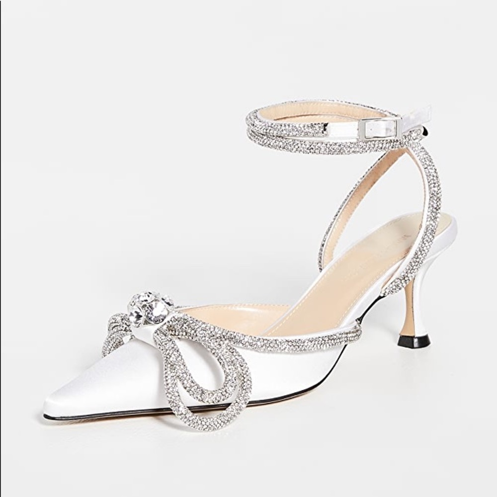 MACH & MACH White Satin Double Bow Pumps 38